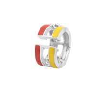 Load image into Gallery viewer, Yellow and orange striped ear cuff with fancy sapphire