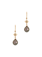 Load image into Gallery viewer, 14k gold & diamond north star ear-drops with tahitian pearl