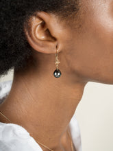 Load image into Gallery viewer, 14k gold & diamond north star ear-drops with tahitian pearl