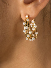 Load image into Gallery viewer, Medium triple row waterfall pearl hoops
