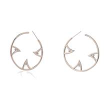 Load image into Gallery viewer, Sharch Hoops silver with white sapphires
